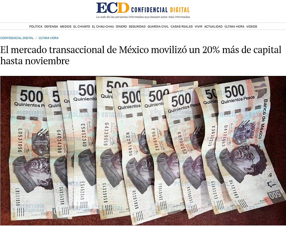 El mercado transaccional de Mxico moviliz un 20% ms de capital hasta noviembre